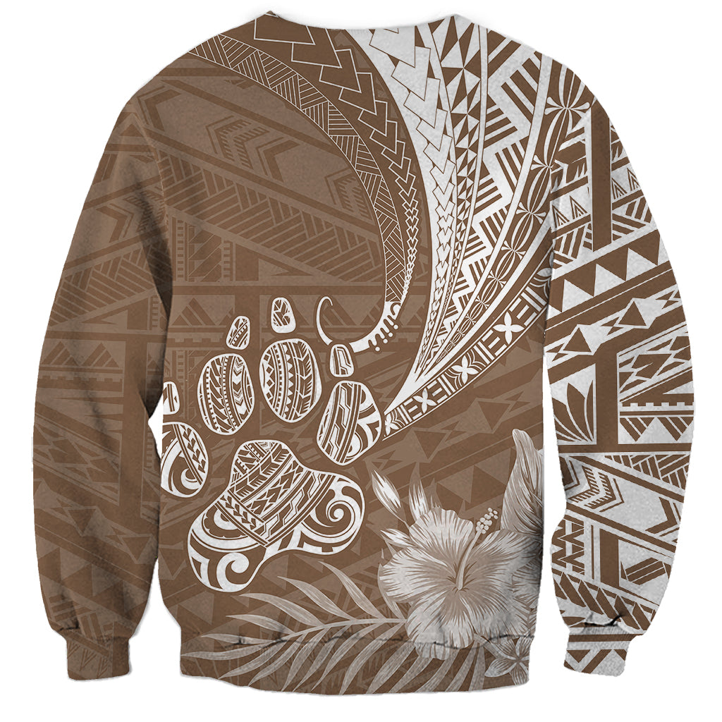 Personalised Polynesian Pacific Bulldog Sweatshirt With Brown Hawaii Tribal Tattoo Patterns - Wonder Print Shop