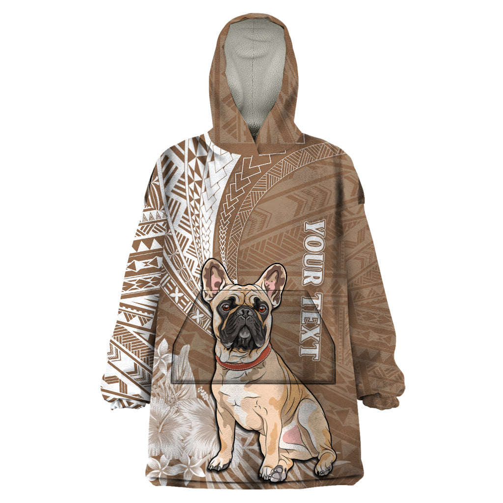 Personalised Polynesian Pacific Bulldog Wearable Blanket Hoodie With Brown Hawaii Tribal Tattoo Patterns - Wonder Print Shop