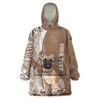 Personalised Polynesian Pacific Bulldog Wearable Blanket Hoodie With Brown Hawaii Tribal Tattoo Patterns - Wonder Print Shop