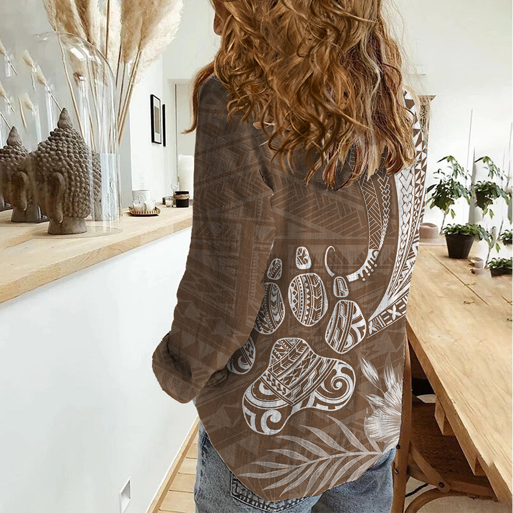 Personalised Polynesian Pacific Bulldog Women Casual Shirt With Brown Hawaii Tribal Tattoo Patterns - Wonder Print Shop