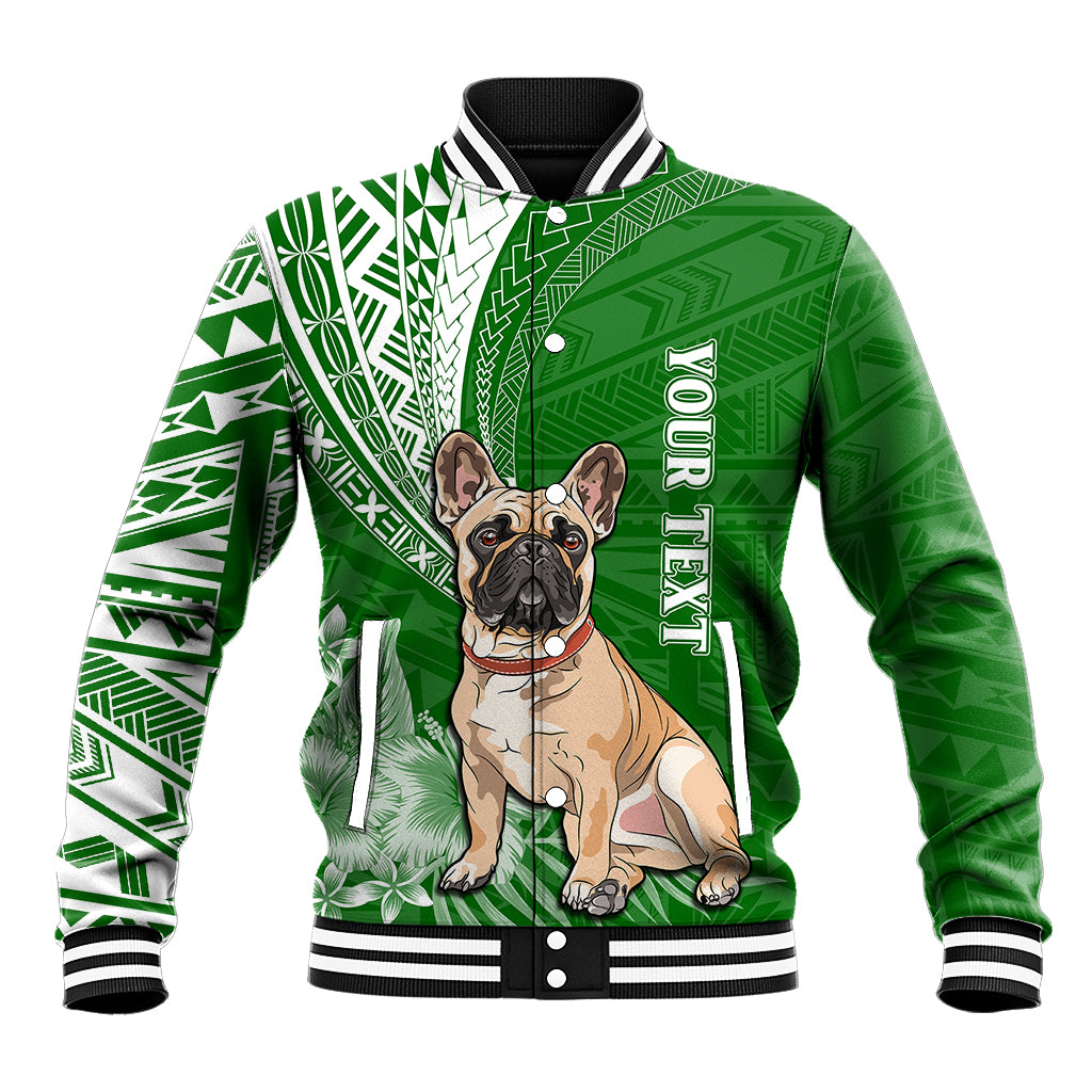 Personalised Polynesian Pacific Bulldog Baseball Jacket With Emerald Hawaii Tribal Tattoo Patterns LT7 - Wonder Print Shop