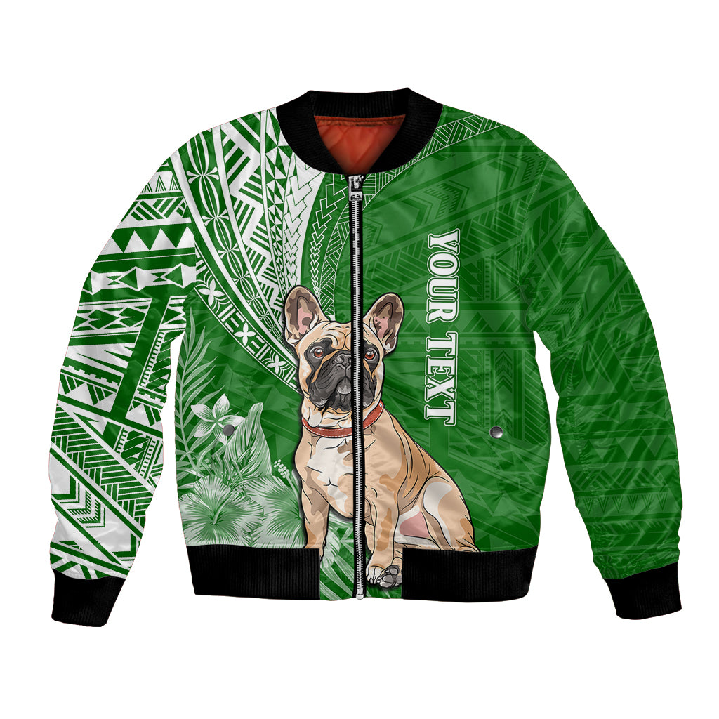 Personalised Polynesian Pacific Bulldog Bomber Jacket With Emerald Hawaii Tribal Tattoo Patterns LT7 - Wonder Print Shop