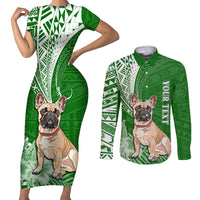 Personalised Polynesian Pacific Bulldog Couples Matching Short Sleeve Bodycon Dress and Long Sleeve Button Shirts With Emerald Hawaii Tribal Tattoo Patterns LT7 - Wonder Print Shop