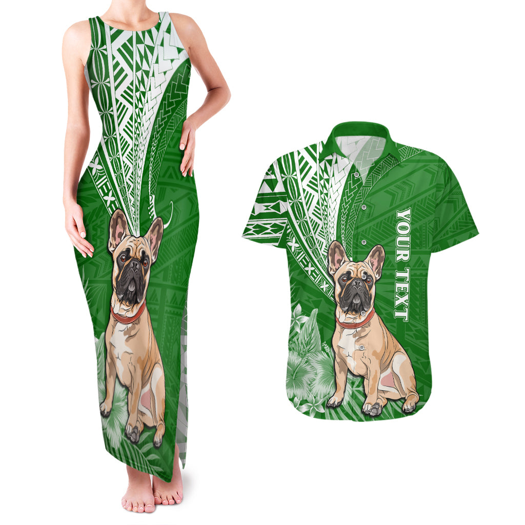 Personalised Polynesian Pacific Bulldog Couples Matching Tank Maxi Dress And Hawaiian Shirt With Emerald Hawaii Tribal Tattoo Patterns LT7 - Wonder Print Shop