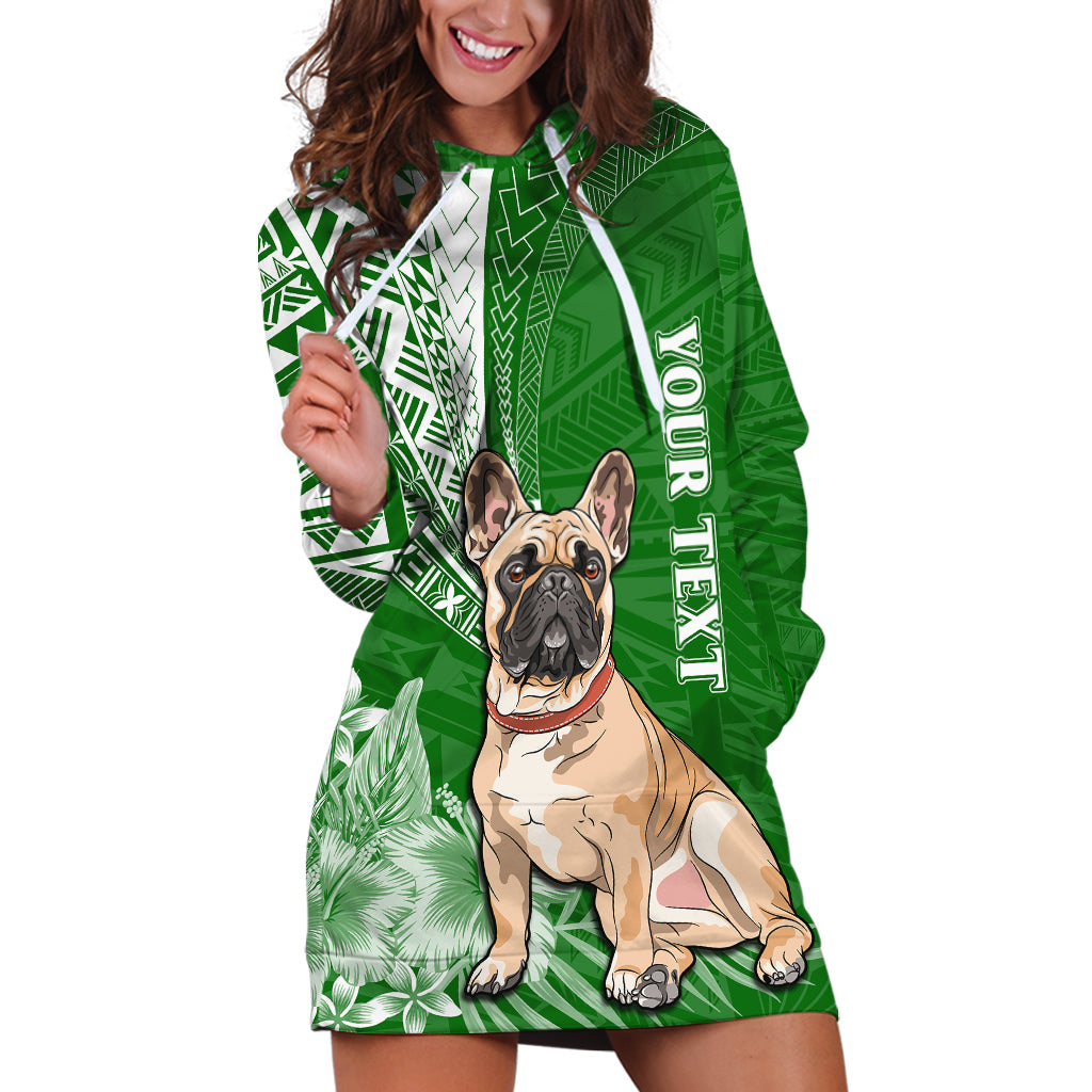 Personalised Polynesian Pacific Bulldog Hoodie Dress With Emerald Hawaii Tribal Tattoo Patterns - Wonder Print Shop