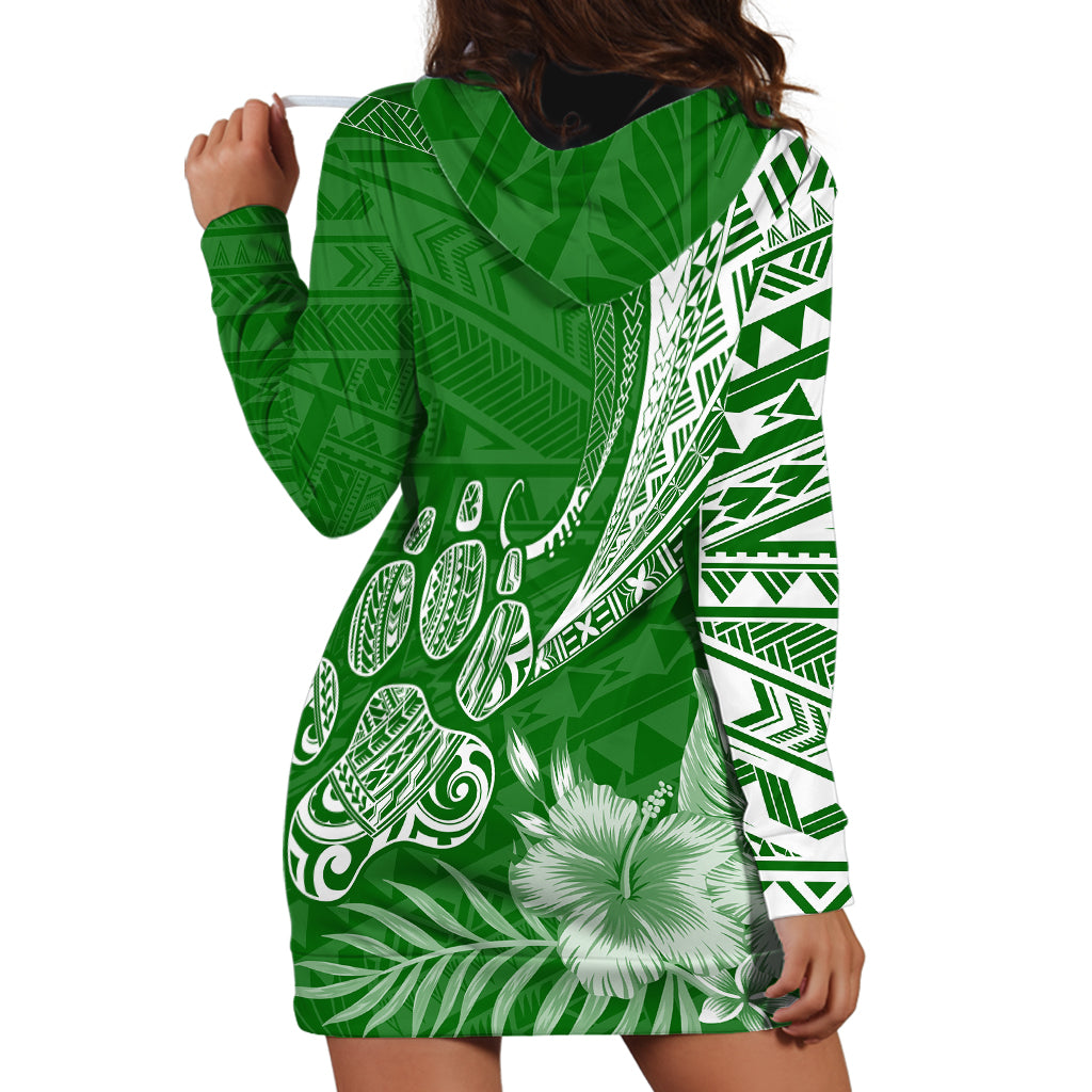 Personalised Polynesian Pacific Bulldog Hoodie Dress With Emerald Hawaii Tribal Tattoo Patterns - Wonder Print Shop
