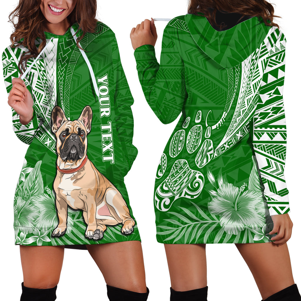Personalised Polynesian Pacific Bulldog Hoodie Dress With Emerald Hawaii Tribal Tattoo Patterns - Wonder Print Shop