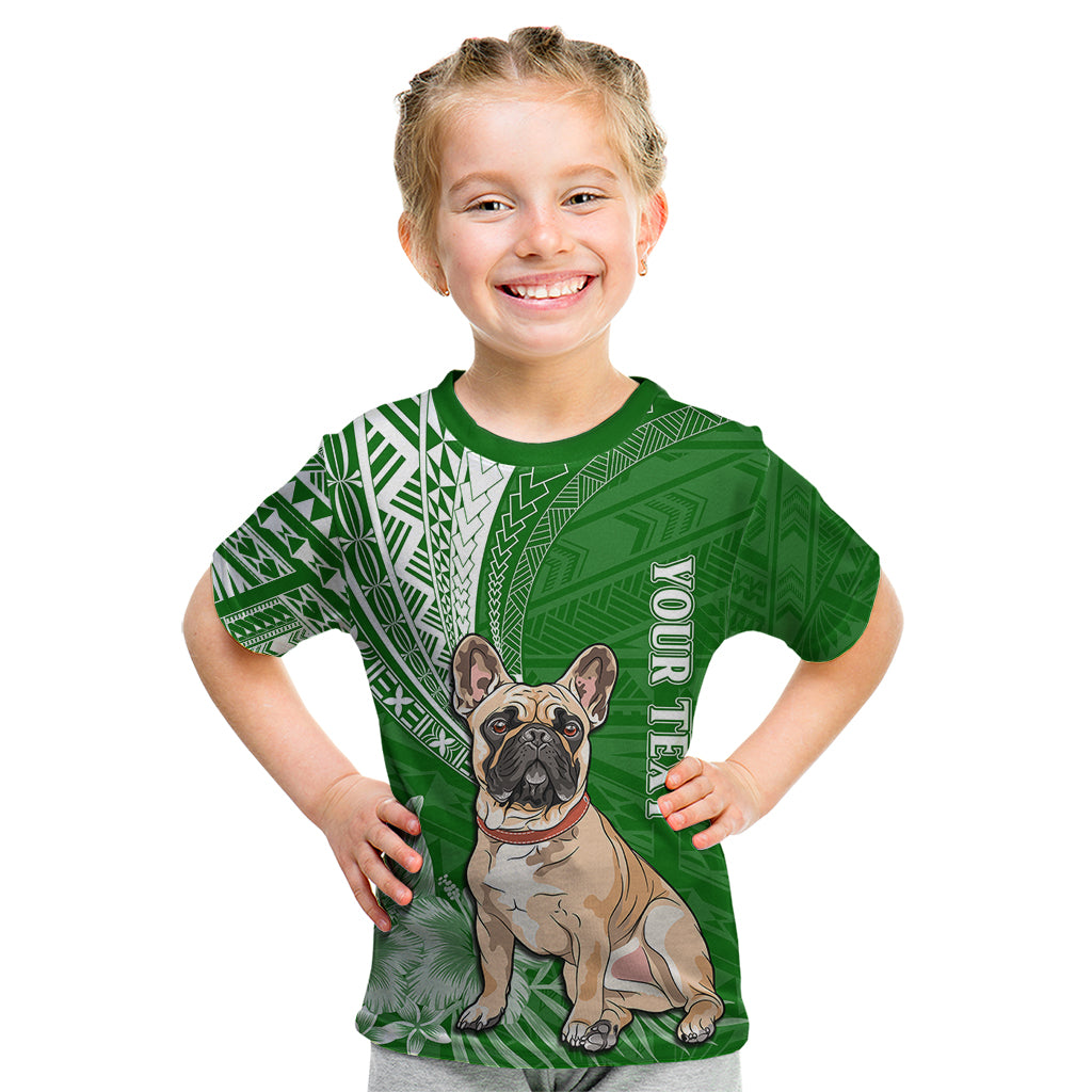 Personalised Polynesian Pacific Bulldog Kid T Shirt With Emerald Hawaii Tribal Tattoo Patterns - Wonder Print Shop