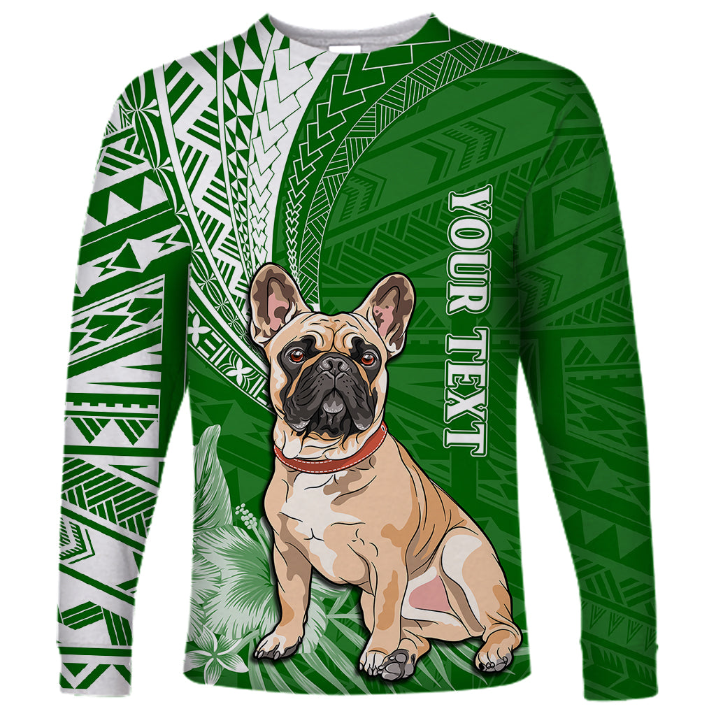 Personalised Polynesian Pacific Bulldog Long Sleeve Shirt With Emerald Hawaii Tribal Tattoo Patterns - Wonder Print Shop