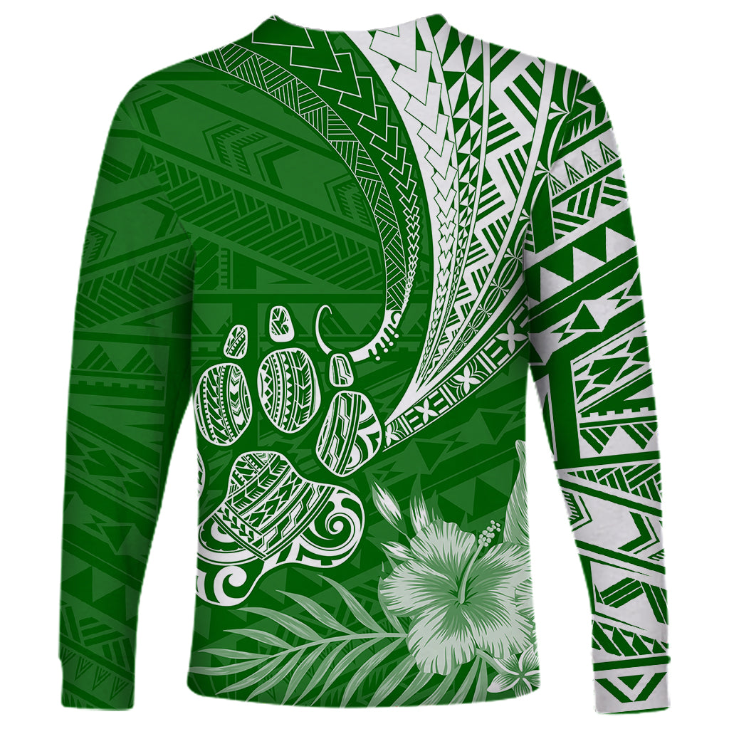 Personalised Polynesian Pacific Bulldog Long Sleeve Shirt With Emerald Hawaii Tribal Tattoo Patterns - Wonder Print Shop