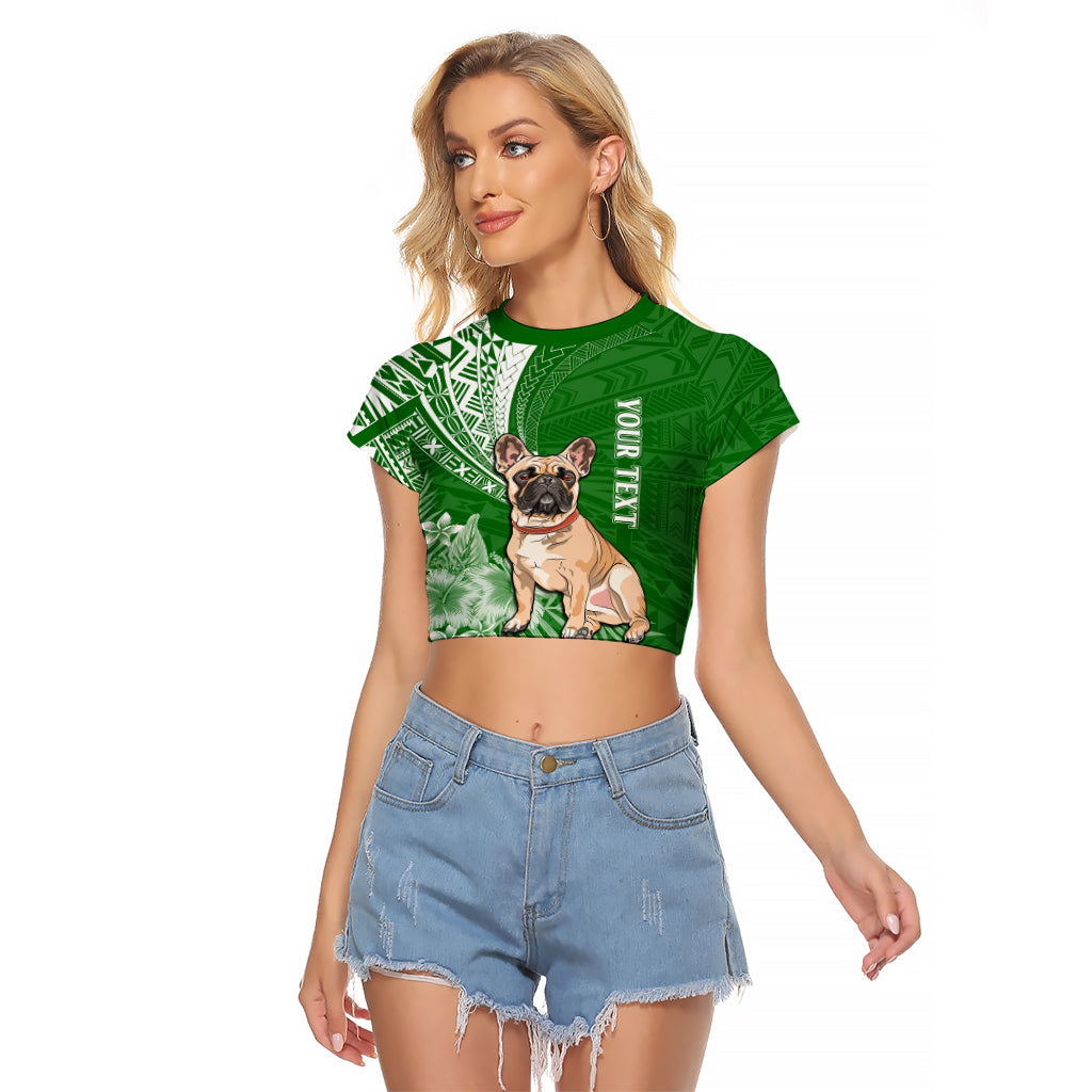 Personalised Polynesian Pacific Bulldog Raglan Cropped T Shirt With Emerald Hawaii Tribal Tattoo Patterns - Wonder Print Shop