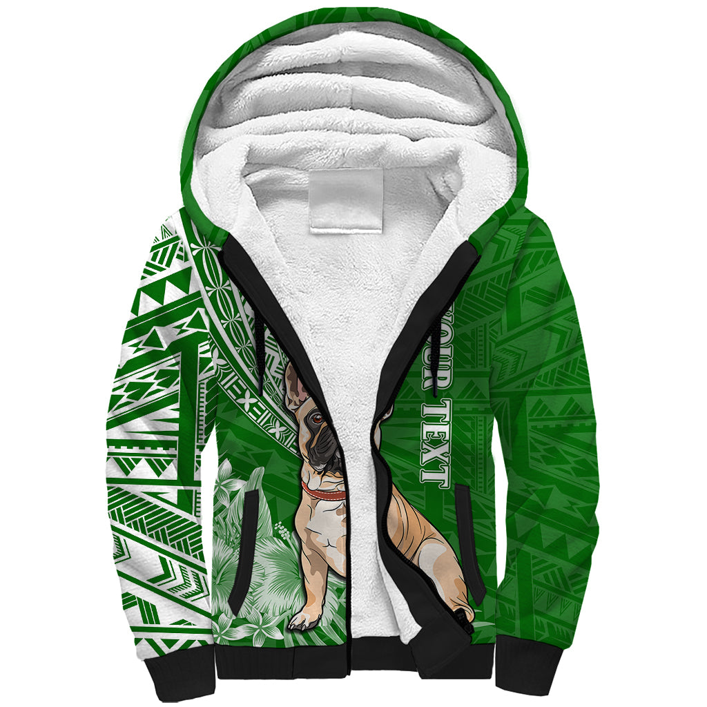 Personalised Polynesian Pacific Bulldog Sherpa Hoodie With Emerald Hawaii Tribal Tattoo Patterns - Wonder Print Shop