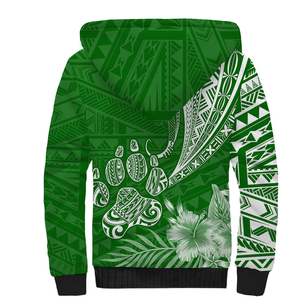 Personalised Polynesian Pacific Bulldog Sherpa Hoodie With Emerald Hawaii Tribal Tattoo Patterns - Wonder Print Shop