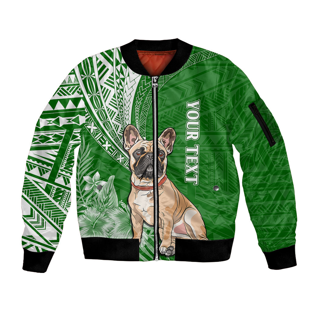 Personalised Polynesian Pacific Bulldog Sleeve Zip Bomber Jacket With Emerald Hawaii Tribal Tattoo Patterns - Wonder Print Shop
