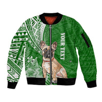 Personalised Polynesian Pacific Bulldog Sleeve Zip Bomber Jacket With Emerald Hawaii Tribal Tattoo Patterns - Wonder Print Shop