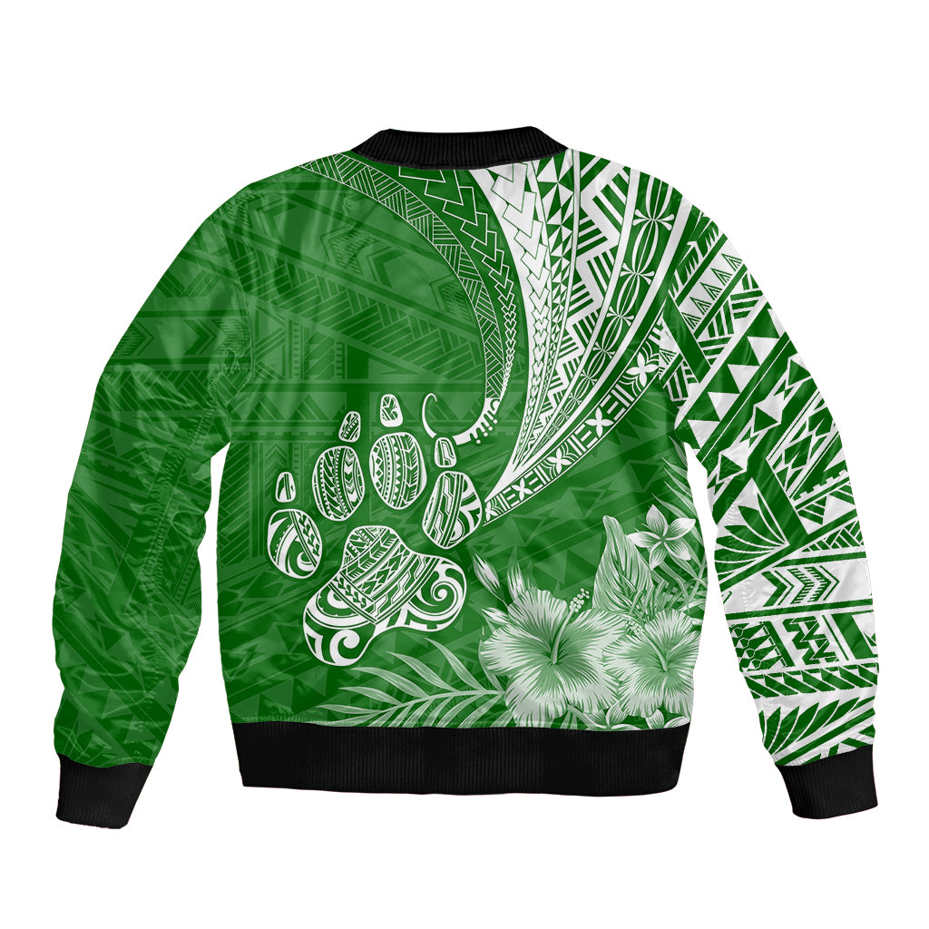 Personalised Polynesian Pacific Bulldog Sleeve Zip Bomber Jacket With Emerald Hawaii Tribal Tattoo Patterns - Wonder Print Shop