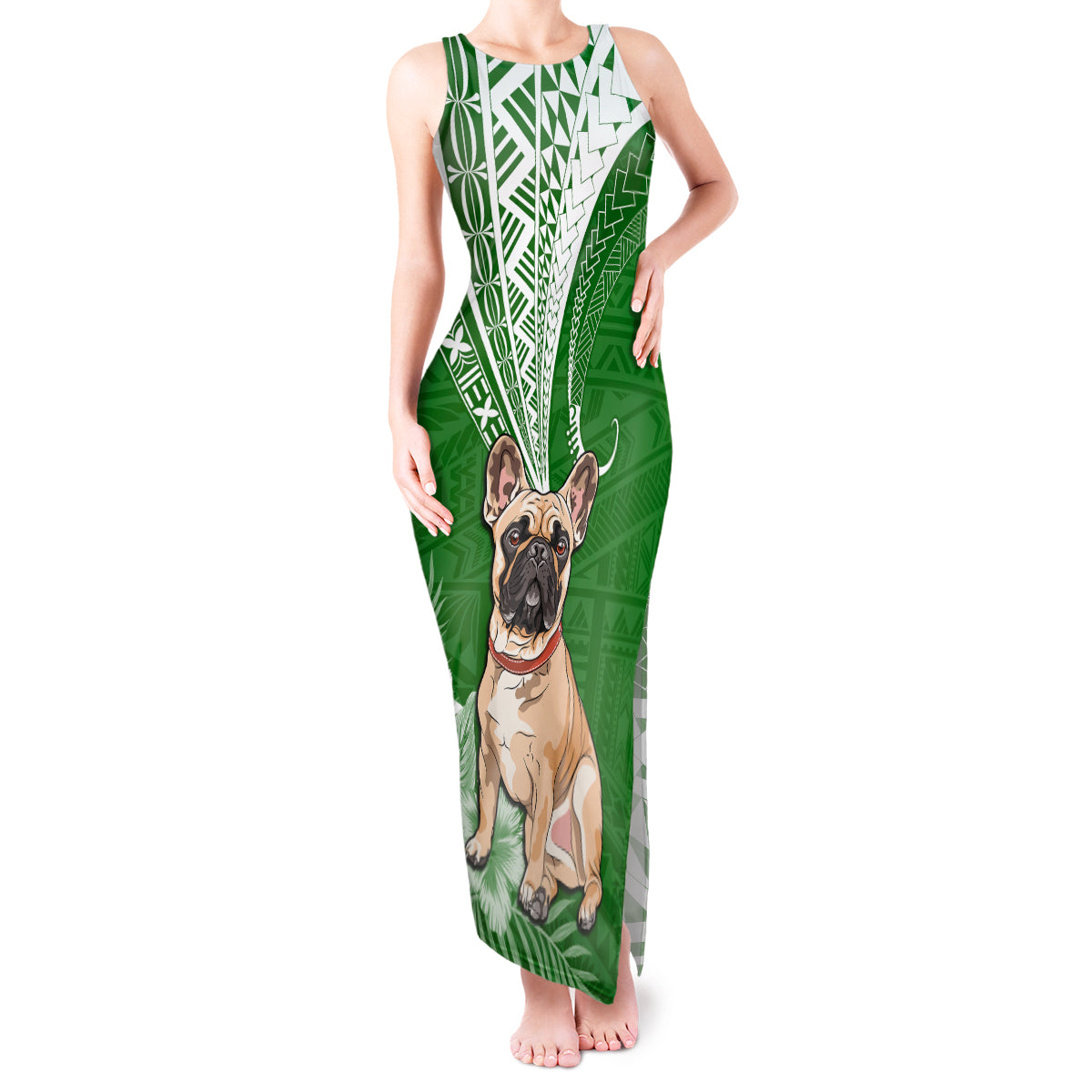 Personalised Polynesian Pacific Bulldog Tank Maxi Dress With Emerald Hawaii Tribal Tattoo Patterns - Wonder Print Shop