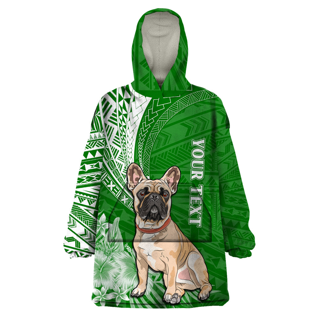 Personalised Polynesian Pacific Bulldog Wearable Blanket Hoodie With Emerald Hawaii Tribal Tattoo Patterns - Wonder Print Shop