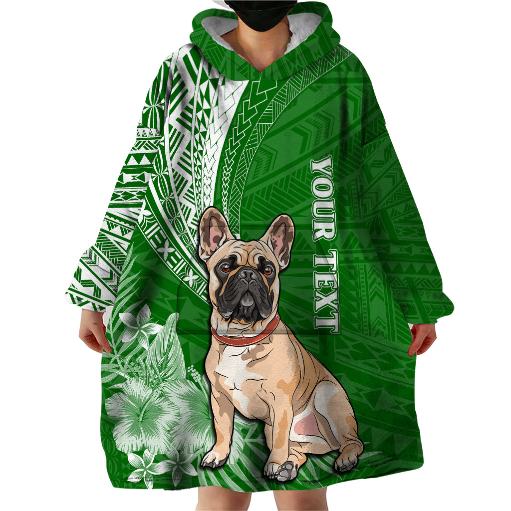 Personalised Polynesian Pacific Bulldog Wearable Blanket Hoodie With Emerald Hawaii Tribal Tattoo Patterns - Wonder Print Shop