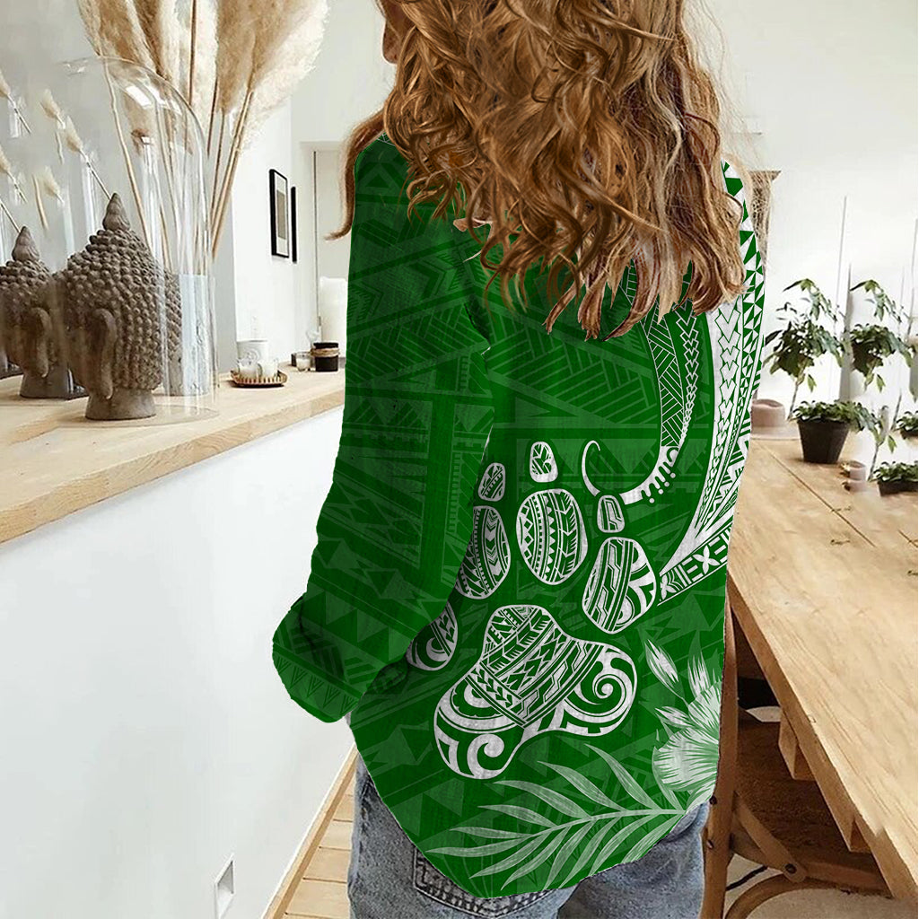 Personalised Polynesian Pacific Bulldog Women Casual Shirt With Emerald Hawaii Tribal Tattoo Patterns - Wonder Print Shop