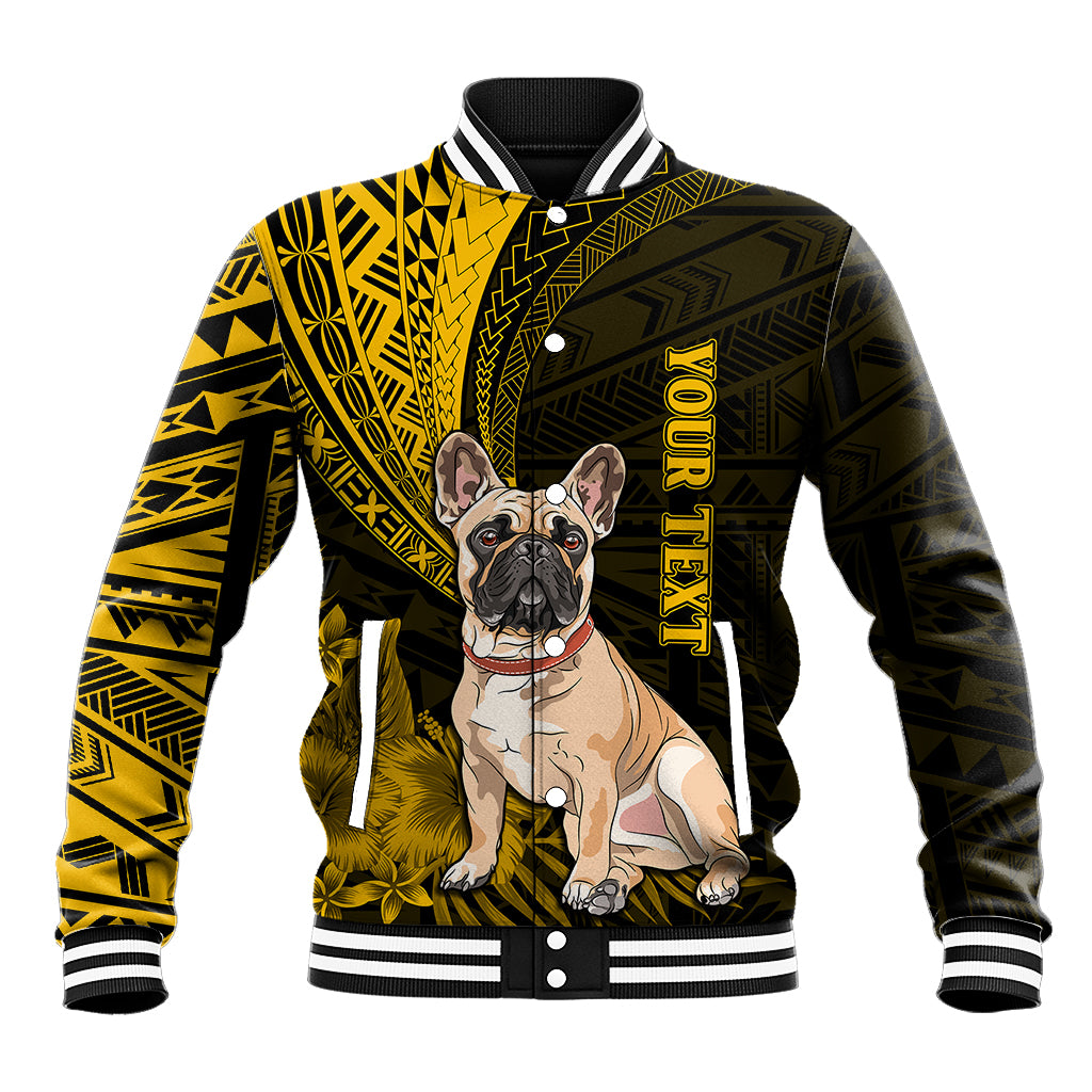 Personalised Polynesian Pacific Bulldog Baseball Jacket With Gold Hawaii Tribal Tattoo Patterns LT7 - Wonder Print Shop