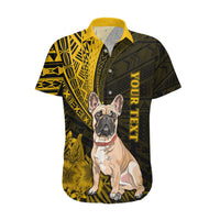 Personalised Polynesian Pacific Bulldog Hawaiian Shirt With Gold Hawaii Tribal Tattoo Patterns - Wonder Print Shop