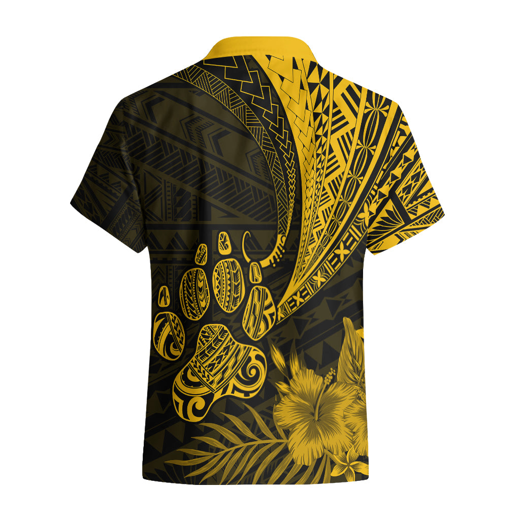 Personalised Polynesian Pacific Bulldog Hawaiian Shirt With Gold Hawaii Tribal Tattoo Patterns - Wonder Print Shop
