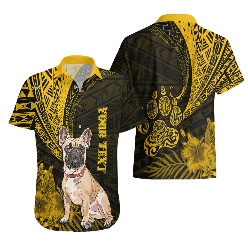 Personalised Polynesian Pacific Bulldog Hawaiian Shirt With Gold Hawaii Tribal Tattoo Patterns - Wonder Print Shop