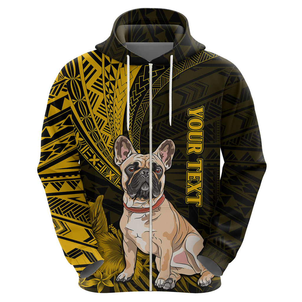Personalised Polynesian Pacific Bulldog Hoodie With Gold Hawaii Tribal Tattoo Patterns - Wonder Print Shop