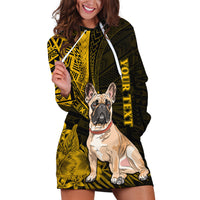 Personalised Polynesian Pacific Bulldog Hoodie Dress With Gold Hawaii Tribal Tattoo Patterns - Wonder Print Shop