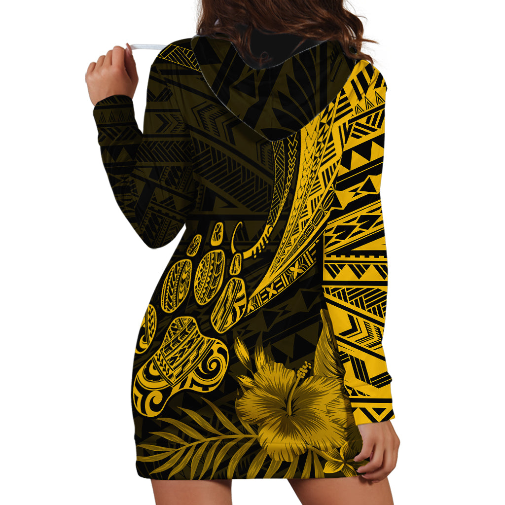 Personalised Polynesian Pacific Bulldog Hoodie Dress With Gold Hawaii Tribal Tattoo Patterns - Wonder Print Shop