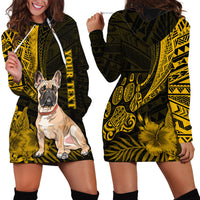 Personalised Polynesian Pacific Bulldog Hoodie Dress With Gold Hawaii Tribal Tattoo Patterns - Wonder Print Shop