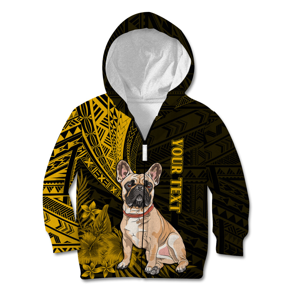Personalised Polynesian Pacific Bulldog Kid Hoodie With Gold Hawaii Tribal Tattoo Patterns - Wonder Print Shop