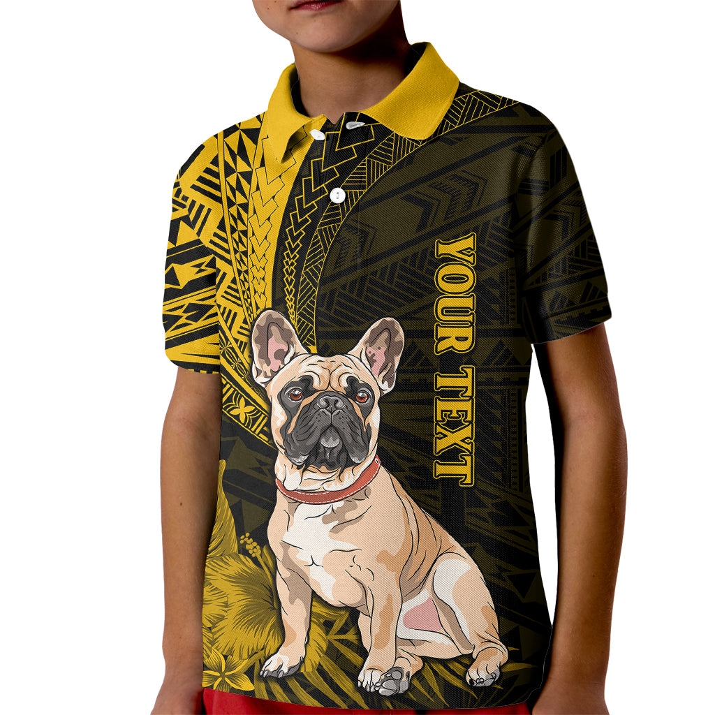 Personalised Polynesian Pacific Bulldog Kid Polo Shirt With Gold Hawaii Tribal Tattoo Patterns - Wonder Print Shop