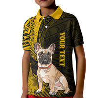 Personalised Polynesian Pacific Bulldog Kid Polo Shirt With Gold Hawaii Tribal Tattoo Patterns - Wonder Print Shop