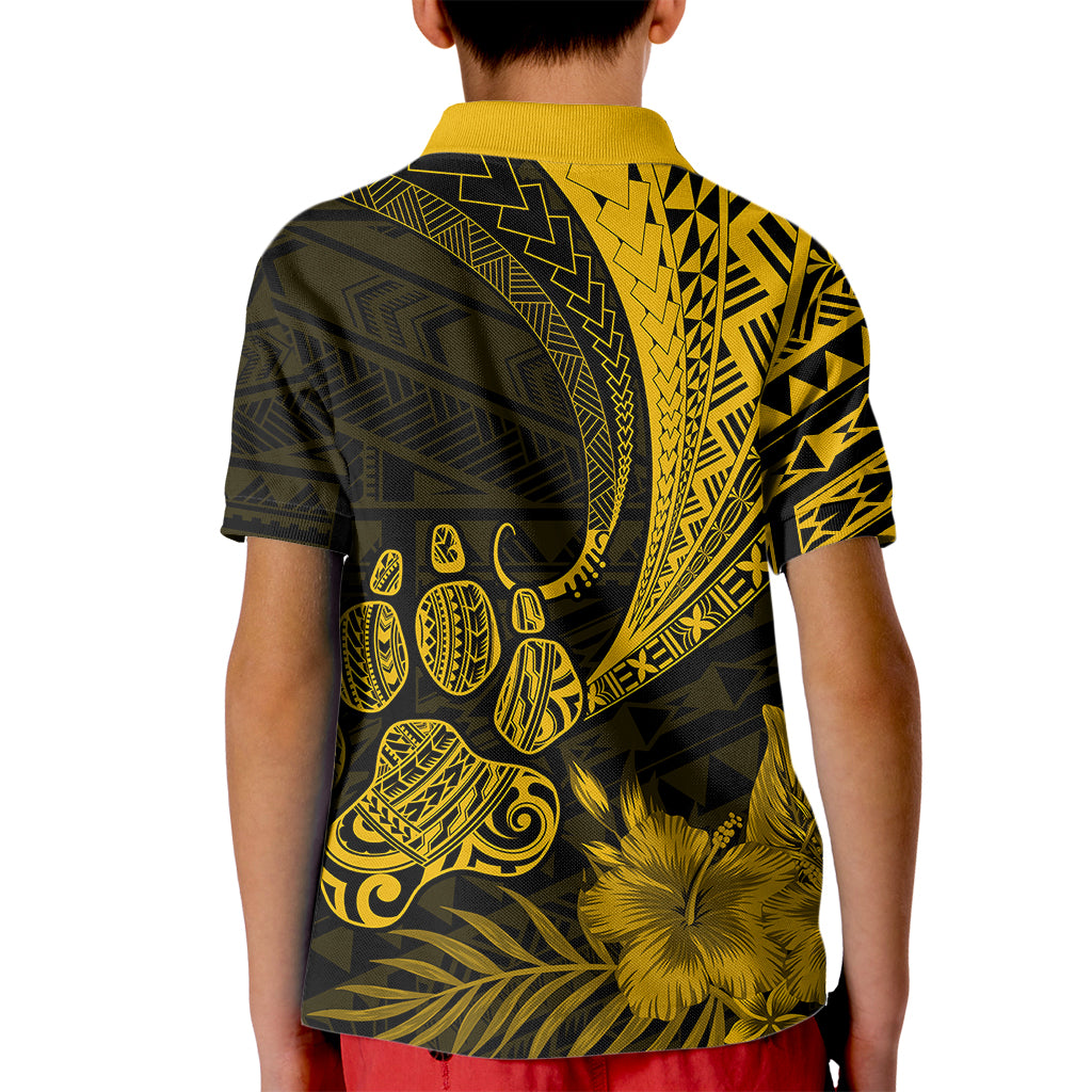 Personalised Polynesian Pacific Bulldog Kid Polo Shirt With Gold Hawaii Tribal Tattoo Patterns - Wonder Print Shop