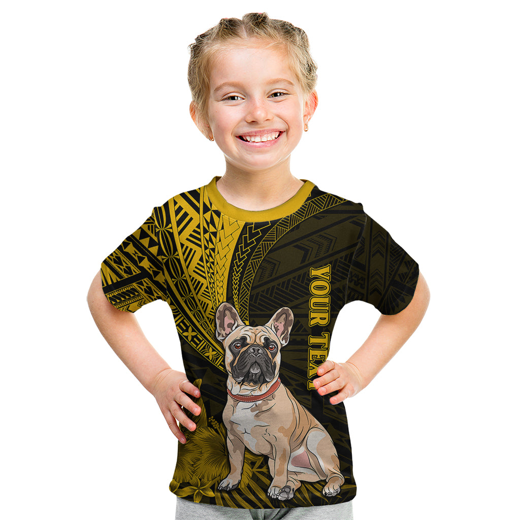 Personalised Polynesian Pacific Bulldog Kid T Shirt With Gold Hawaii Tribal Tattoo Patterns - Wonder Print Shop