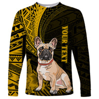 Personalised Polynesian Pacific Bulldog Long Sleeve Shirt With Gold Hawaii Tribal Tattoo Patterns - Wonder Print Shop