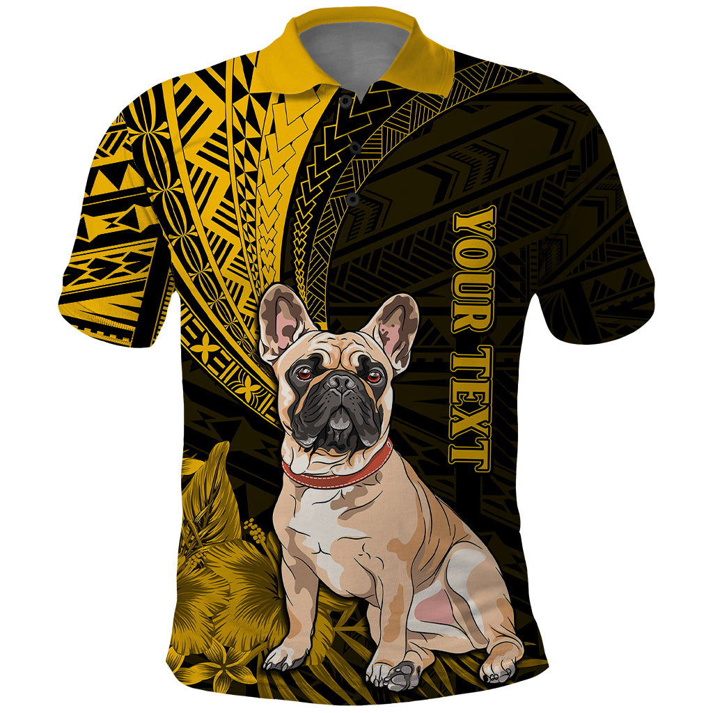Personalised Polynesian Pacific Bulldog Polo Shirt With Gold Hawaii Tribal Tattoo Patterns - Wonder Print Shop