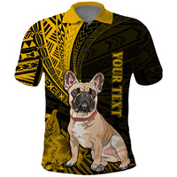 Personalised Polynesian Pacific Bulldog Polo Shirt With Gold Hawaii Tribal Tattoo Patterns - Wonder Print Shop