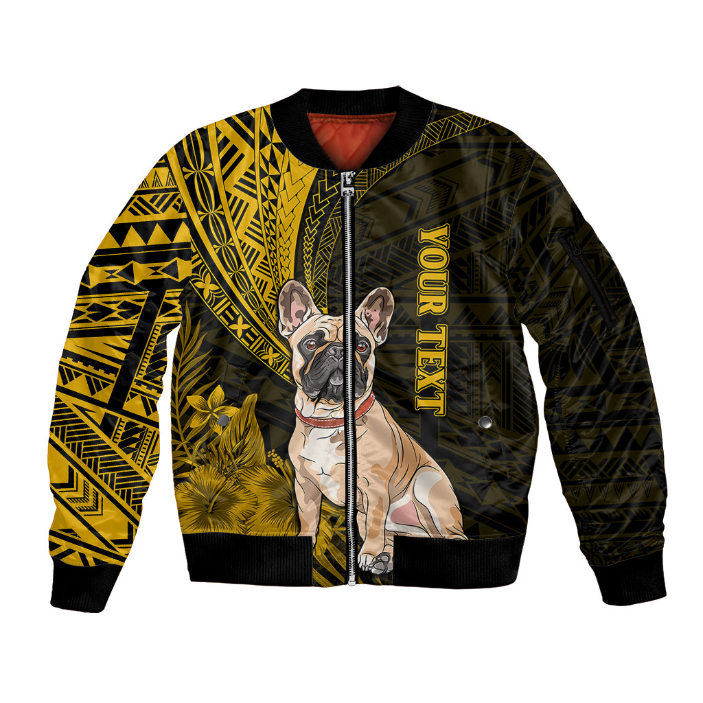 Personalised Polynesian Pacific Bulldog Sleeve Zip Bomber Jacket With Gold Hawaii Tribal Tattoo Patterns - Wonder Print Shop
