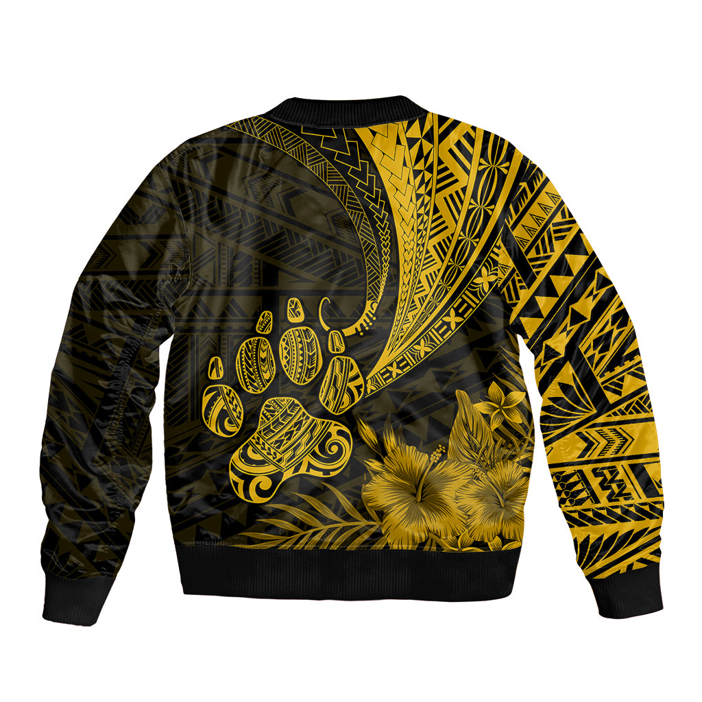 Personalised Polynesian Pacific Bulldog Sleeve Zip Bomber Jacket With Gold Hawaii Tribal Tattoo Patterns - Wonder Print Shop