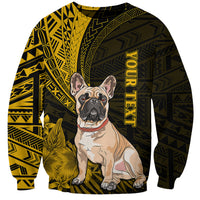 Personalised Polynesian Pacific Bulldog Sweatshirt With Gold Hawaii Tribal Tattoo Patterns - Wonder Print Shop