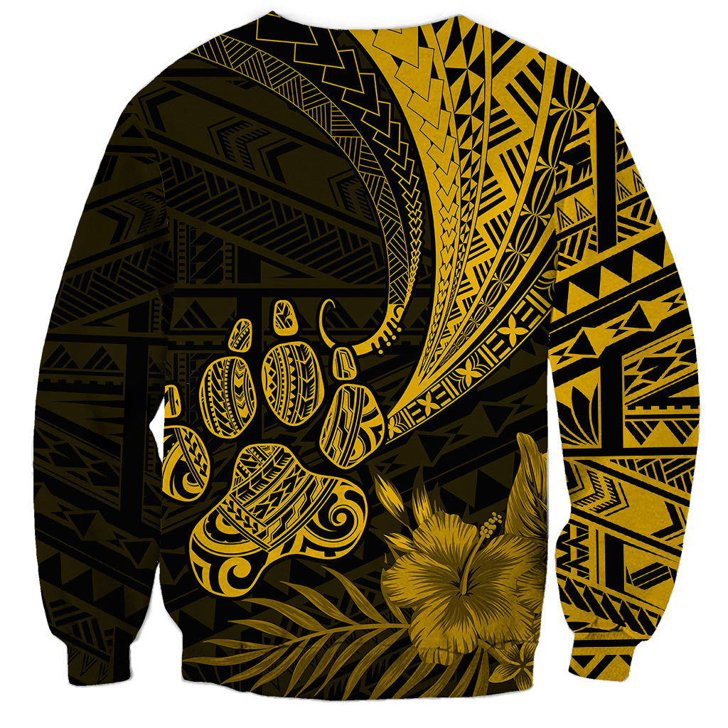 Personalised Polynesian Pacific Bulldog Sweatshirt With Gold Hawaii Tribal Tattoo Patterns - Wonder Print Shop