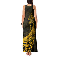 Personalised Polynesian Pacific Bulldog Tank Maxi Dress With Gold Hawaii Tribal Tattoo Patterns - Wonder Print Shop