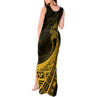 Personalised Polynesian Pacific Bulldog Tank Maxi Dress With Gold Hawaii Tribal Tattoo Patterns - Wonder Print Shop