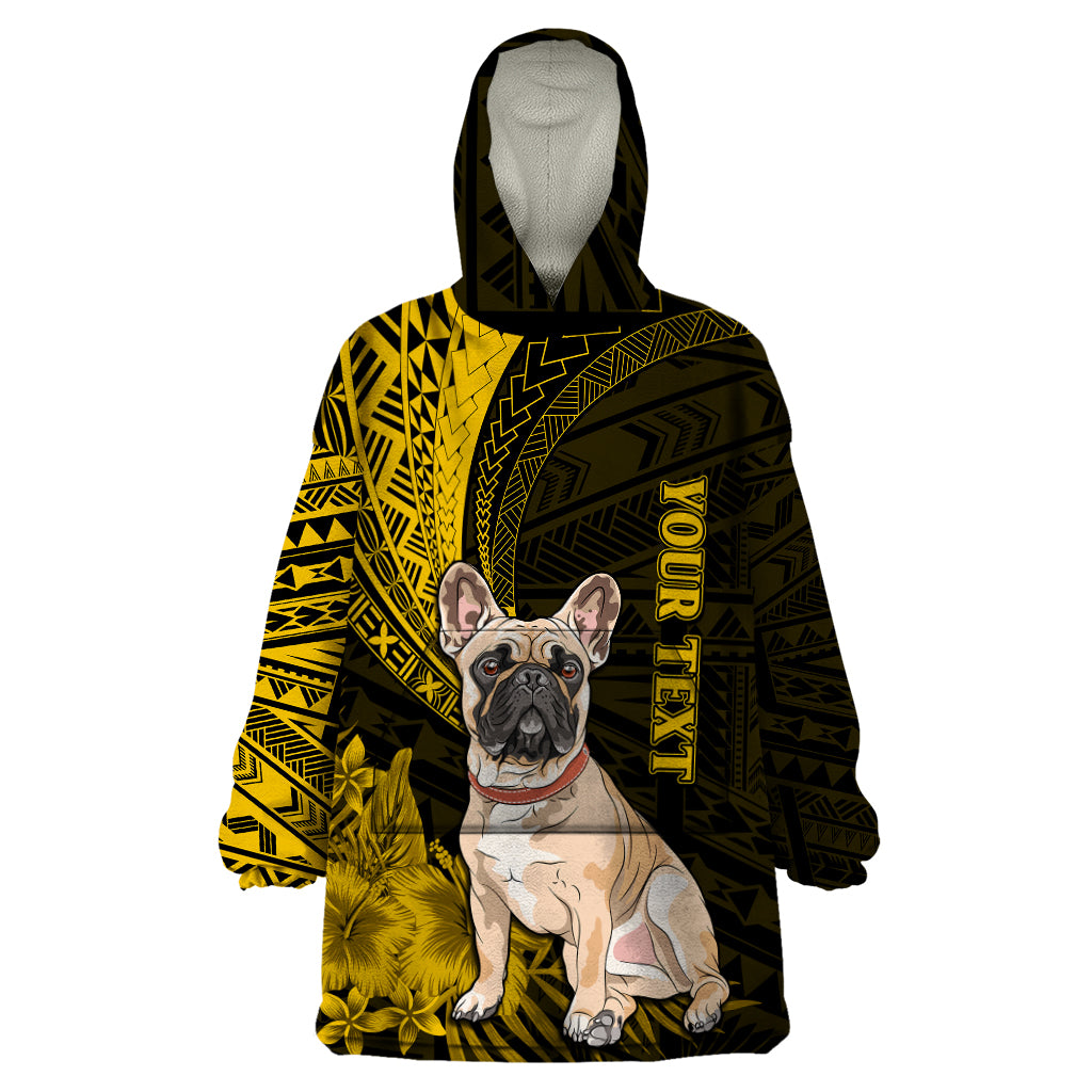 Personalised Polynesian Pacific Bulldog Wearable Blanket Hoodie With Gold Hawaii Tribal Tattoo Patterns - Wonder Print Shop