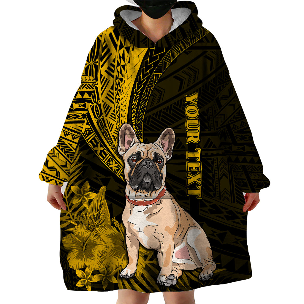 Personalised Polynesian Pacific Bulldog Wearable Blanket Hoodie With Gold Hawaii Tribal Tattoo Patterns - Wonder Print Shop