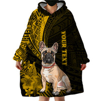 Personalised Polynesian Pacific Bulldog Wearable Blanket Hoodie With Gold Hawaii Tribal Tattoo Patterns - Wonder Print Shop