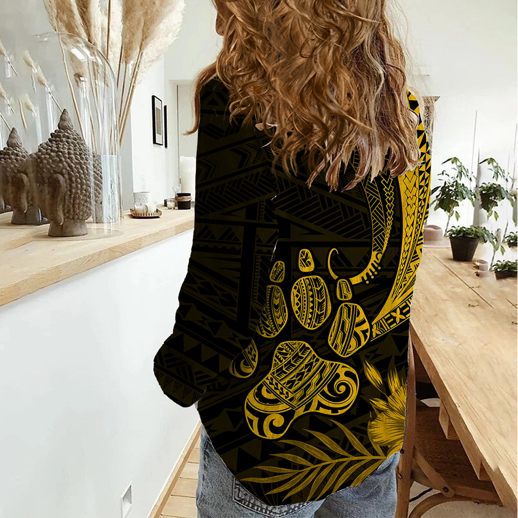 Personalised Polynesian Pacific Bulldog Women Casual Shirt With Gold Hawaii Tribal Tattoo Patterns - Wonder Print Shop